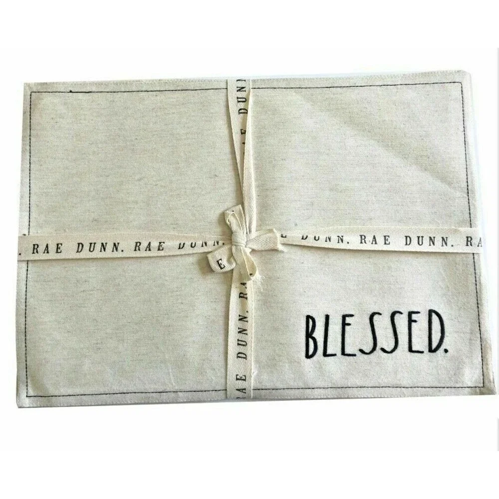 Rae Dunn Placemats Embroidered Blessed Fabric Set of 4 Country Farm 13